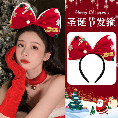 圣诞节迪士尼红色蝴蝶结发箍可爱