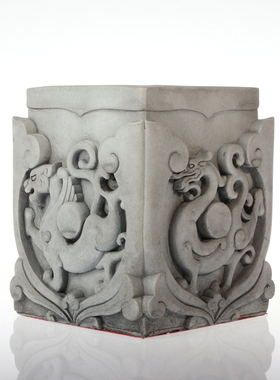 中式砖雕四神兽笔筒四灵复古工艺品客厅书房办公室桌面摆件