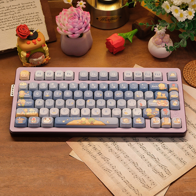 小王子蓝色键帽PBT材质全五面热升华DIY机械键盘可爱Q萌MOA高度