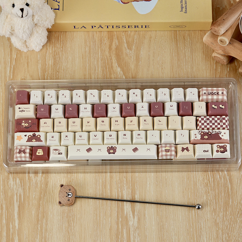 咖啡熊原厂键帽五面热升华PBT适配前行者X87狼蛛S98LT104ACE68