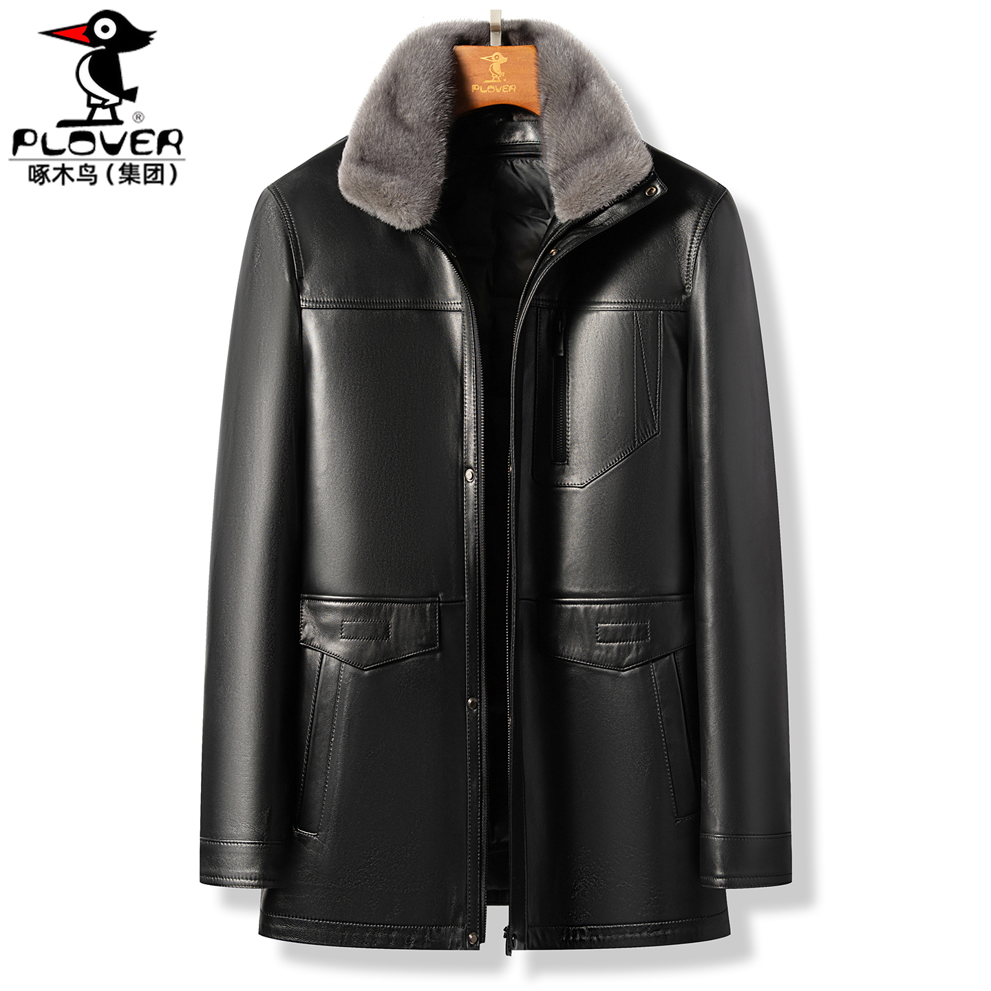 男士貂毛领羽绒内胆冬季头层皮衣