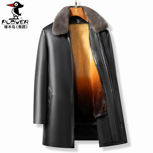 头层绵羊皮衣黄金貂内胆水貂毛领