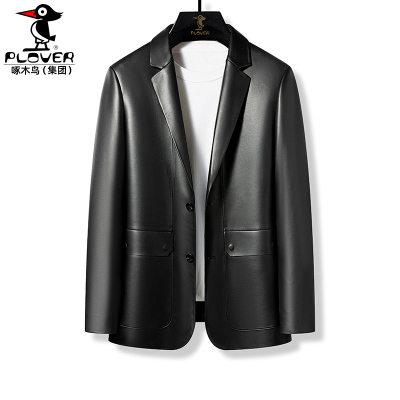 海宁头层皮黑色皮衣西服西装领