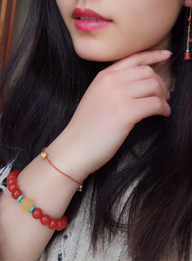 碧雅 天然冰种樱桃红南红玛瑙手链8.5mm女士款高端一物一图18.81g