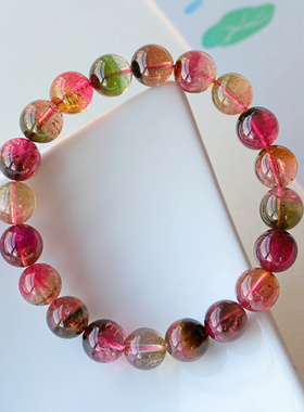 碧雅西瓜碧玺手链一物一图正品老料女款9.8mm红绿蓝28.92g送证书