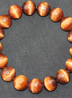 碧雅 铜发晶手链正品金属感猫眼顺发12mm男女款47.7g手串证书