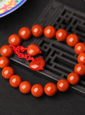 碧雅珠宝火焰红南红玛瑙手串搭配精雕心形手串31.38g10mm南红手链