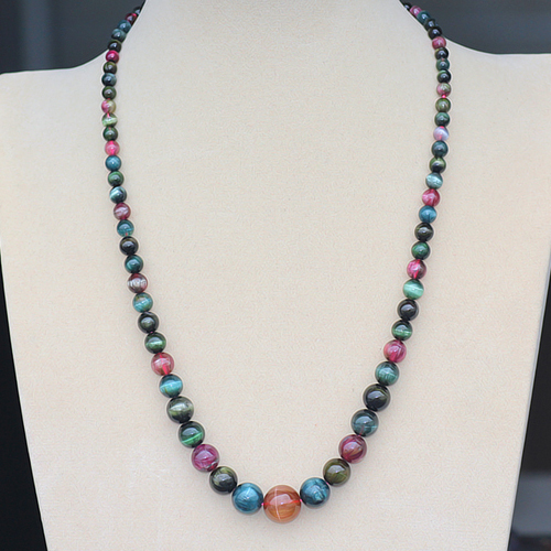 碧雅 碧玺塔链 一物一图正品红绿蓝彩猫眼碧玺项链43g女款附证书