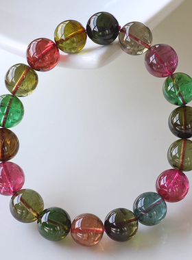 碧雅碧玺手链一物一图收藏正品通透体12mm大碧玺手串证书52.69g