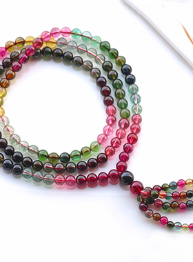 碧雅碧玺手链正品6mm通透体多层四圈红绿蓝多圈52.77g女款送证书