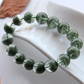 少红皮14mm聚宝盆异象水晶67.19g男款 碧雅 天然绿幽灵手链正品
