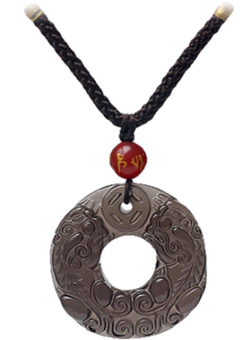 冰种双貔貅平安扣黑色水晶吊坠