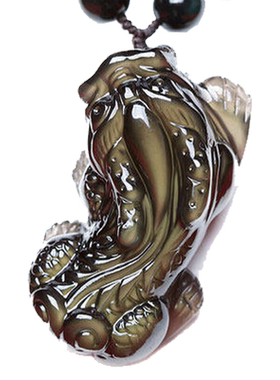 冰种貔貅吊坠黑色水晶皮丘挂件