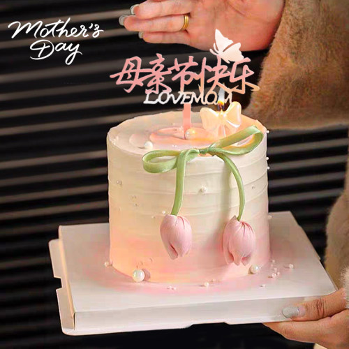 母亲节郁金香蝴蝶结亚克力插牌