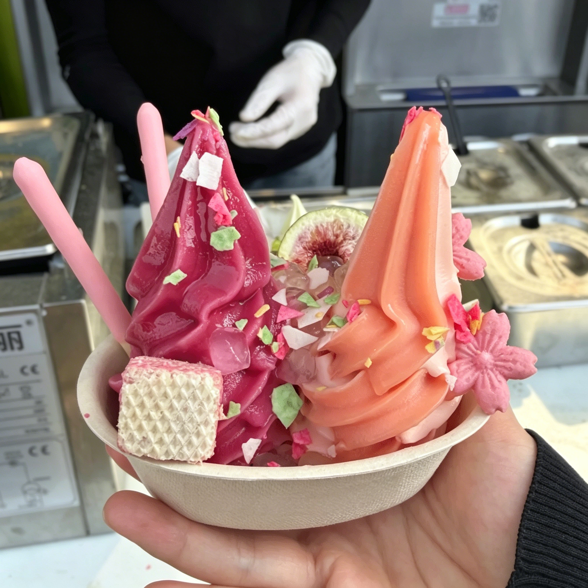 网红某雪冰淇淋装饰小料粉色樱花饼干彩色水果麦脆碎片绵绵冰点缀