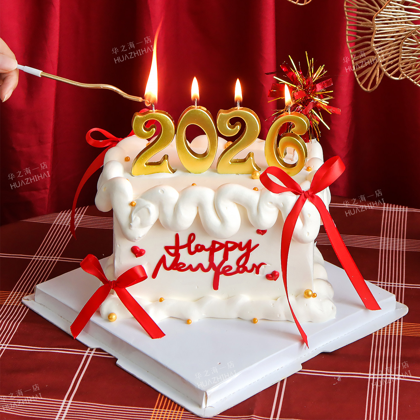 新年蛋糕装饰生日蜡烛数字金色2026新年快乐亚克力插牌甜品烘焙用