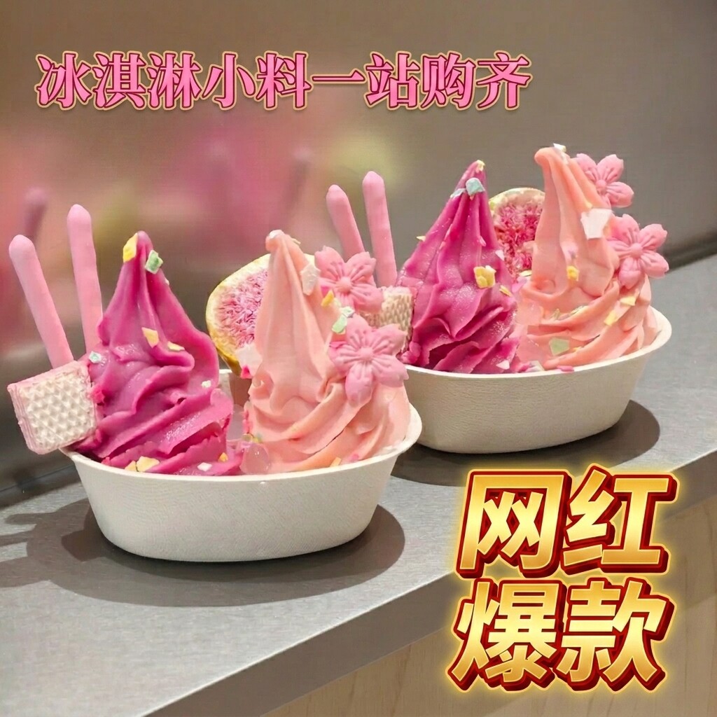 冰淇淋装饰小料绵绵冰配料巧克力饼干棒粉色樱花小饼干水果麦脆片