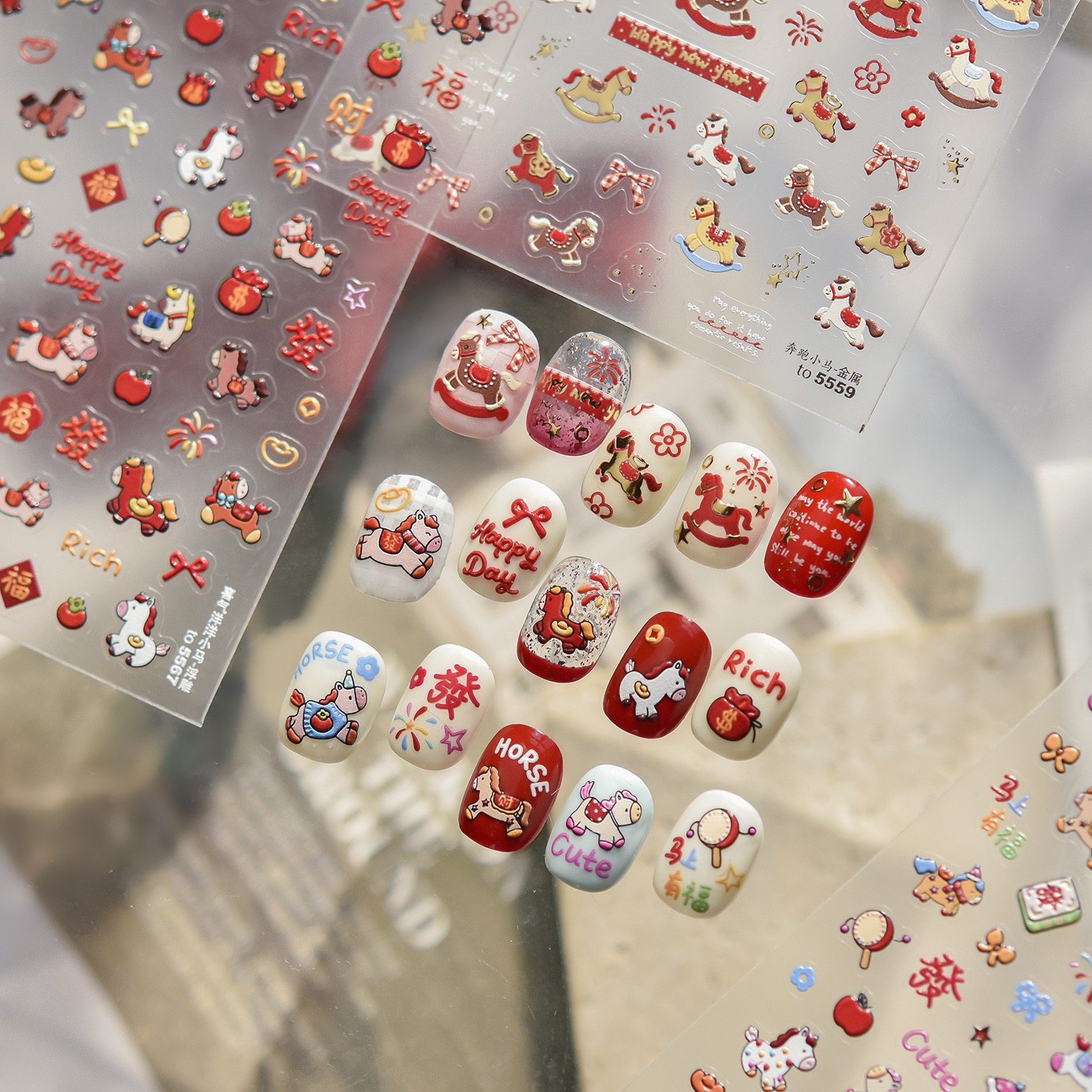 奈希新品新年美甲贴纸小马贴纸爆款浮雕款可爱卡通发财暴富贴纸钻,彩妆/香水/美妆工具,美甲工具,淘宝优惠券,粉丝福利购,淘宝优惠卷