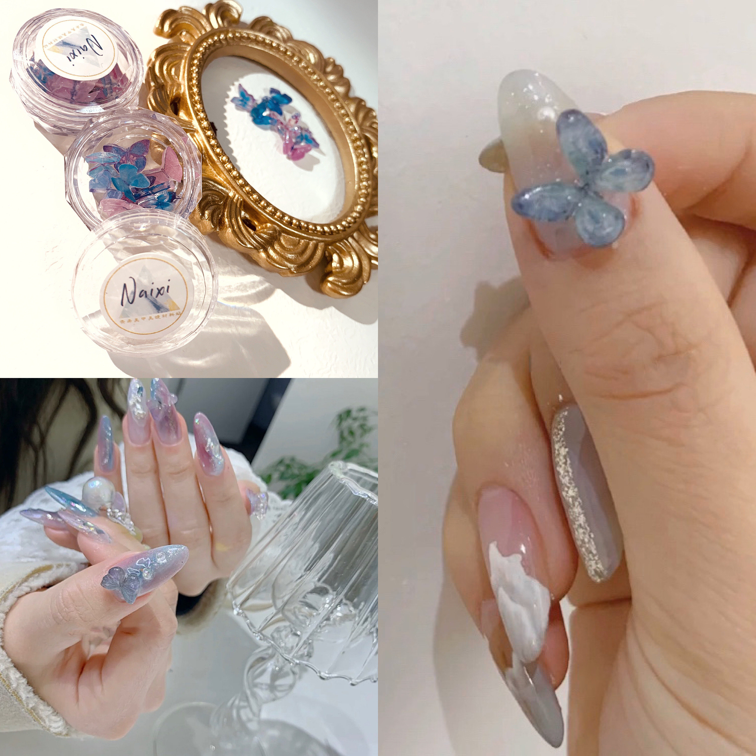 奈希日式美甲饰品手工树脂蝴蝶网红小红书ins立体贴成品甲片工具