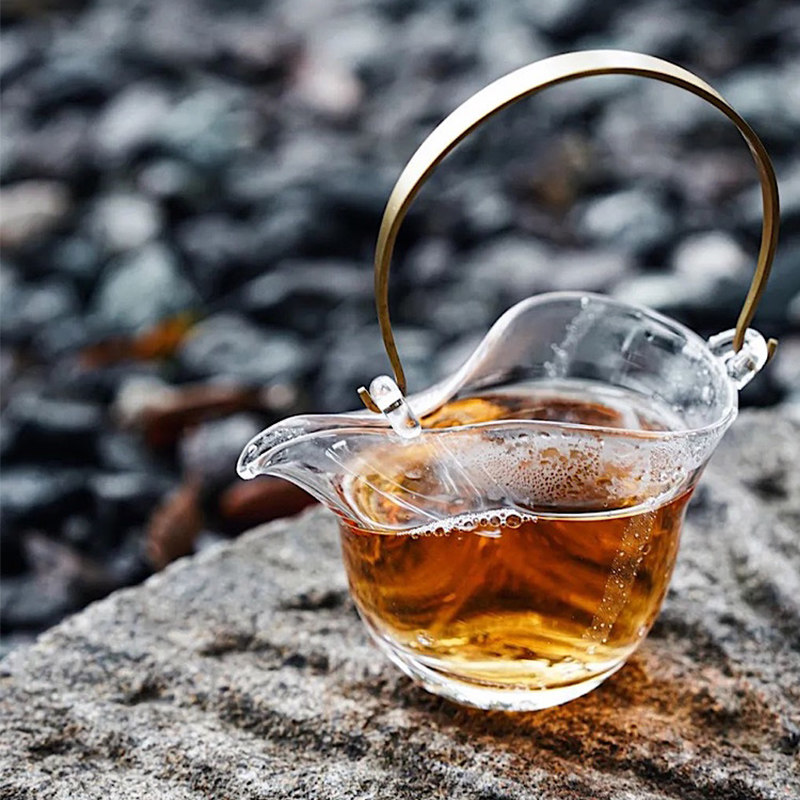 玻心璃语非白铜提梁公道杯耐热玻璃原创设计茶具手工吹制小分茶器