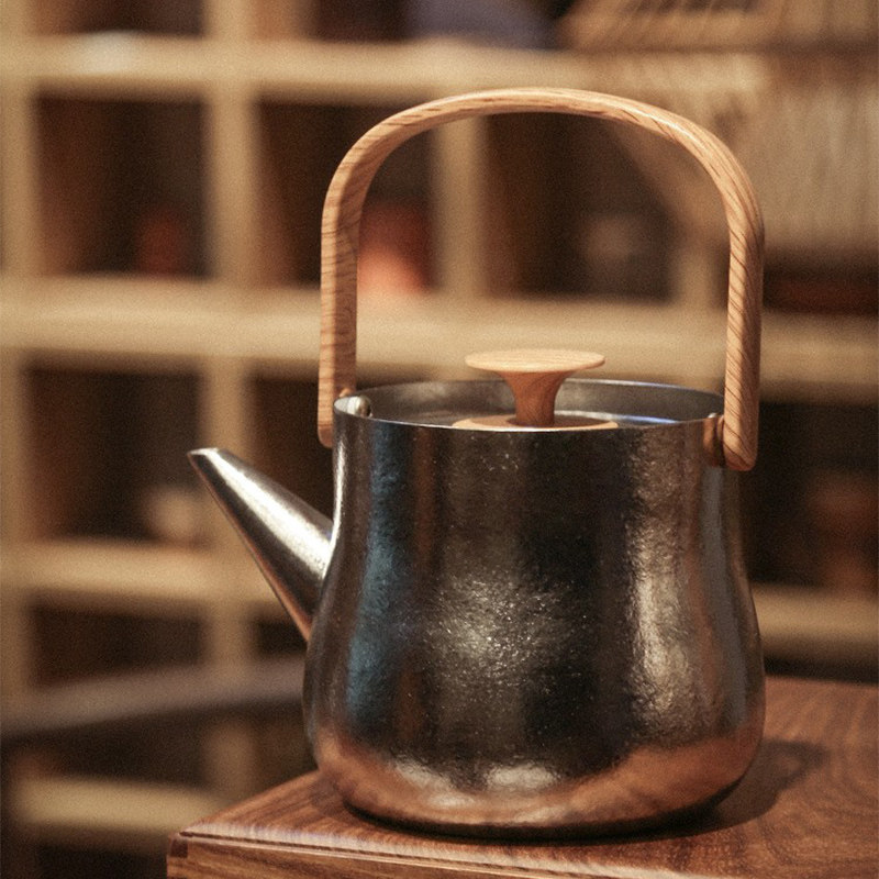 纯钛木纹提梁壶煮茶壶烧水泡茶专用养生钛合金茶具小型煮茶器套装