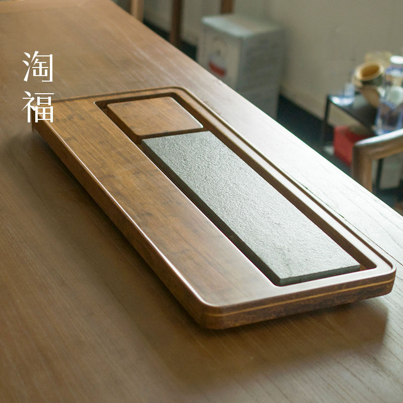乌金石竹制茶盘排水式家用客厅茶台干泡台功夫茶具茶托盘现代简约