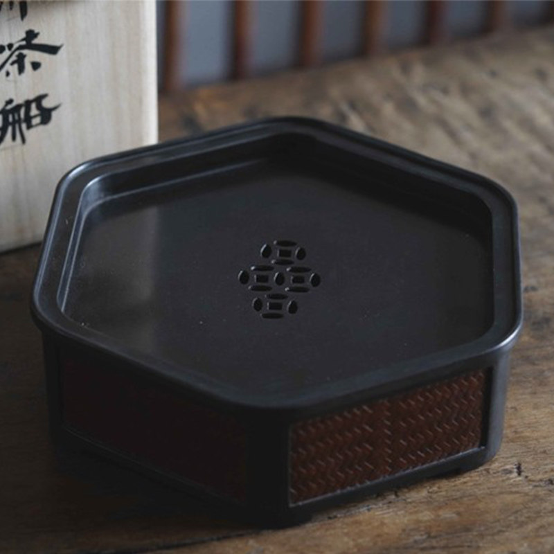 己宽堂限量版六方锡镶席茶船