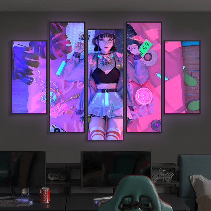电竞房赛博朋克氛围灯板挂画KTV网咖酒吧网红背景墙LED发光装饰画