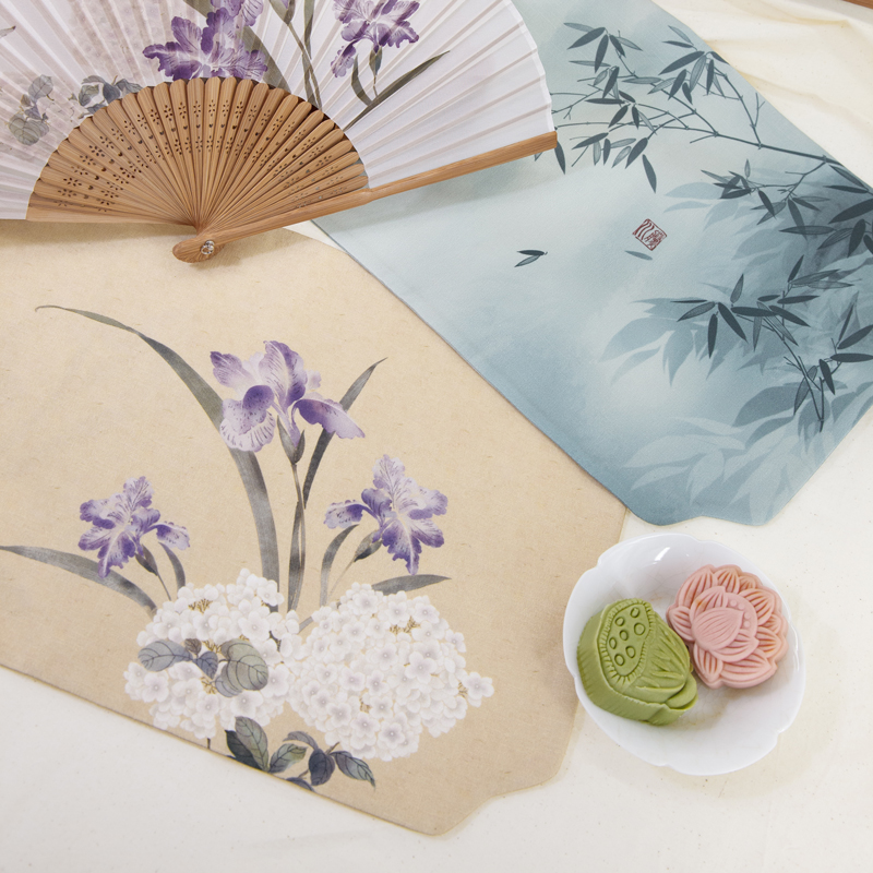 不落樱 原创出品清茶时光 原创手绘中式双面印花茶席