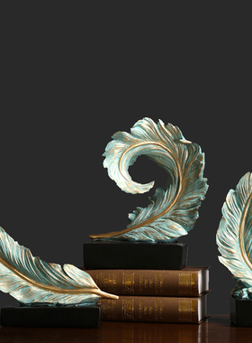 北欧创意复古羽毛树脂工艺品摆件家居客厅艺术品办公室桌面小摆设