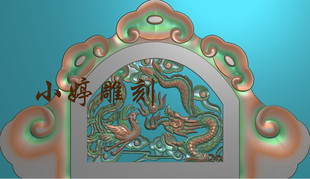 石材雕刻图石雕墓碑帽头祥云精雕图龙凤戏珠碑头翘角浮雕图灰度图