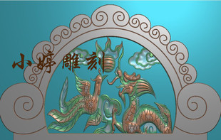 石材雕刻图石雕墓碑帽头简单龙凤精雕图龙凤戏珠碑头翘角浮雕图