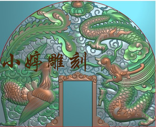 石材雕刻图石雕墓碑帽头龙凤精雕图龙凤瓶碑头翘角浮雕图灰度图1