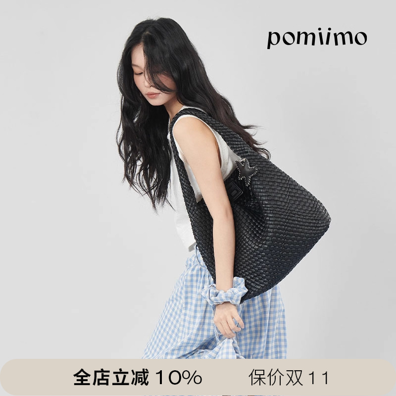 Pomiimo 编织包大容量百搭休闲单肩包配内胆包海星挂件女包