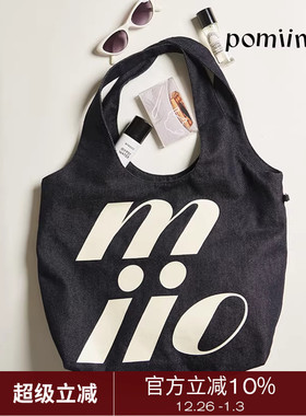 Pomiimo 两面图案不掉色牛仔大容量通勤上学百搭轻便单肩女托特包