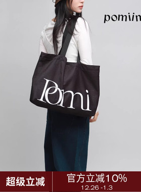 Pomiimo 原创双面字母轻便AIO大容量百搭旅行通勤字母单肩帆布包