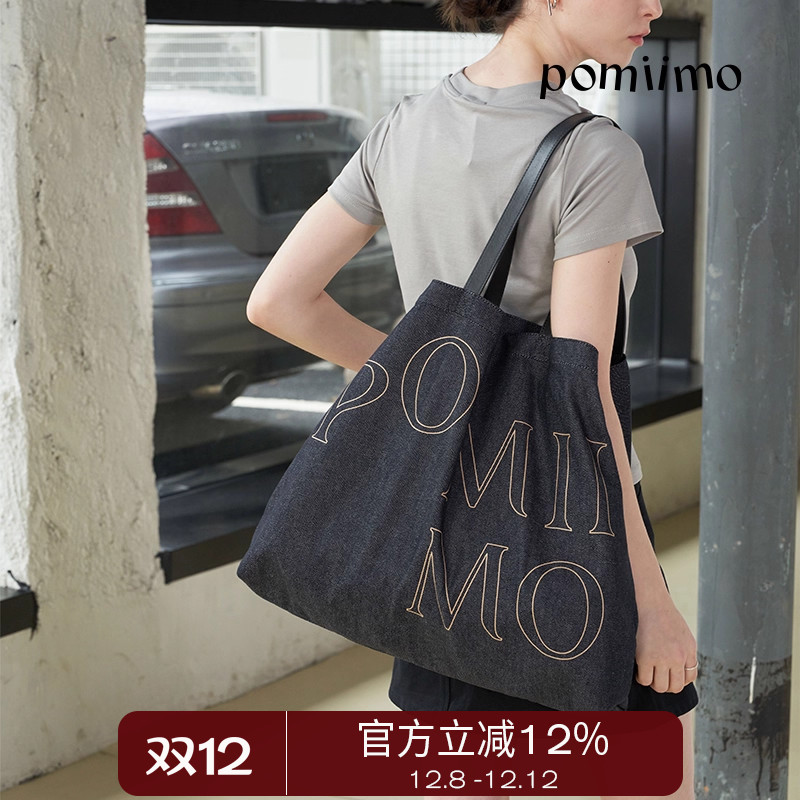 大容量单肩包Pomiimo牛仔帆布包