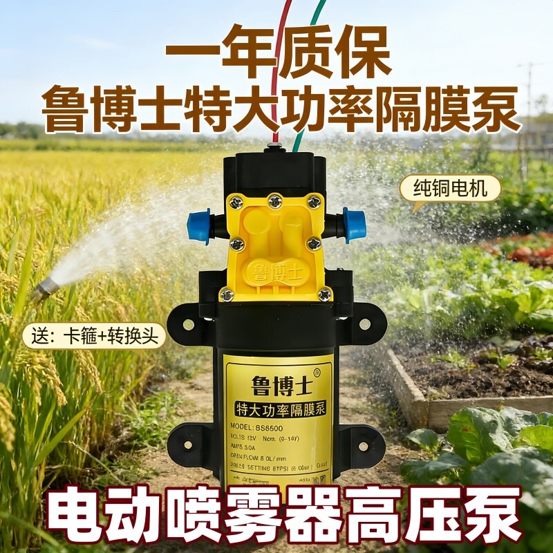 12V农用电动喷雾器隔膜泵水泵高压智能自吸泵大功率打药机马达