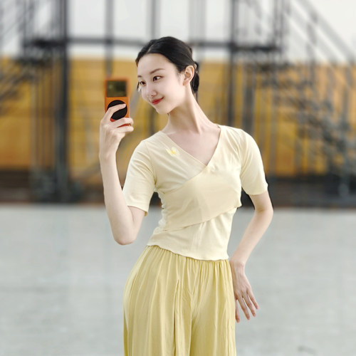 蝴蝶古典舞形体练功服夏季新款日常可穿上衣现代舞短袖舞蹈服