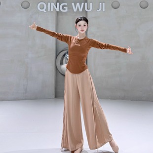 秋冬舞蹈上衣练功服露腰现代舞开叉修身 套指女中国舞形体艺考 长袖