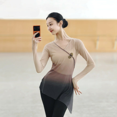 渐变古典舞纱衣身韵舞蹈练功服中国舞艺考上衣民族舞紧身演出服女