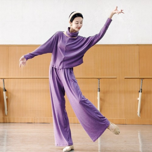秋冬现代舞练功服日常可穿舞蹈服古典中国舞套装宽松长袖形体瑜伽