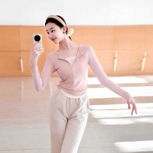 2026新款现代舞练功服假两件半拉链女成人上衣古典舞中国舞形体服