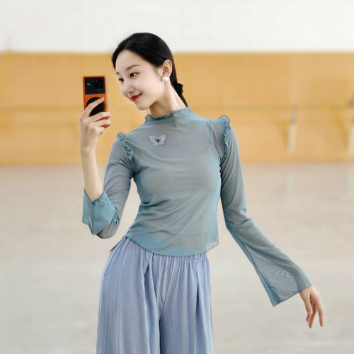 古典舞纱衣长袖练功服修身显瘦蝴蝶舞蹈服形体服中国舞身韵服国风