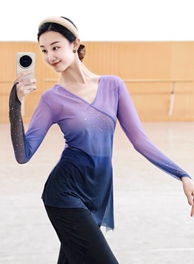 古典舞渐变纱衣身韵练功服中国舞蹈女上衣飘逸艺考班服基训民族舞