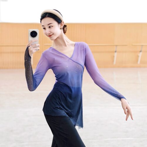 古典舞渐变纱衣身韵练功服中国舞蹈女上衣飘逸艺考班服基训民族舞