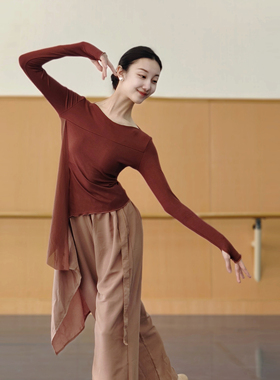 古典舞舞蹈服上衣秋冬长袖飘纱身韵现代舞女成人练功形体服民族舞