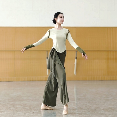 现代舞蹈练功服秋季撞色长袖上衣日常可穿古典形体训练服女芭蕾舞