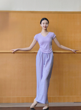 现代舞夏季成人舞蹈服短袖上衣练功修身中国古典民族跳舞服女瑜伽