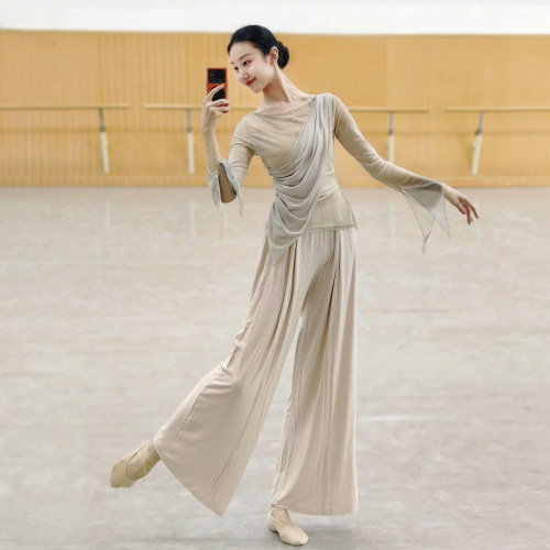 古典舞形体练功服飘逸纱衣女渐变色晕染身韵舞蹈服民族演出服汉唐